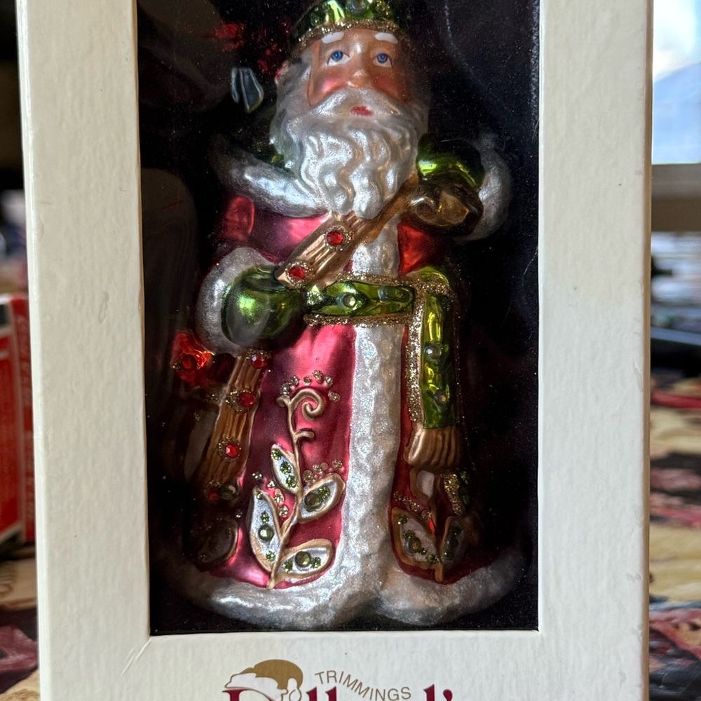 Dillards Handcrafted Santa Ornament With Box